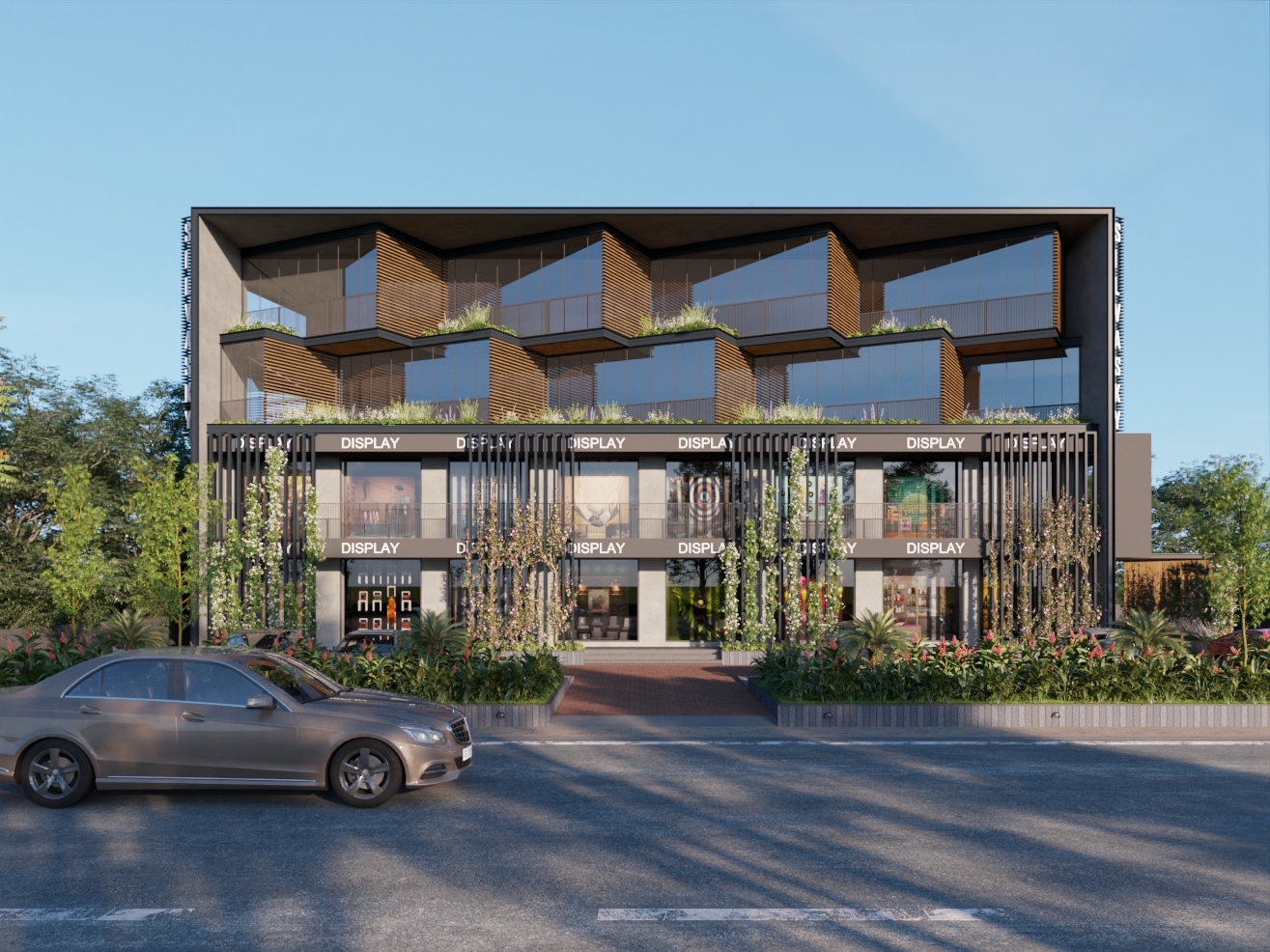 Commercial Engineering and architecture for showroom | Front night view