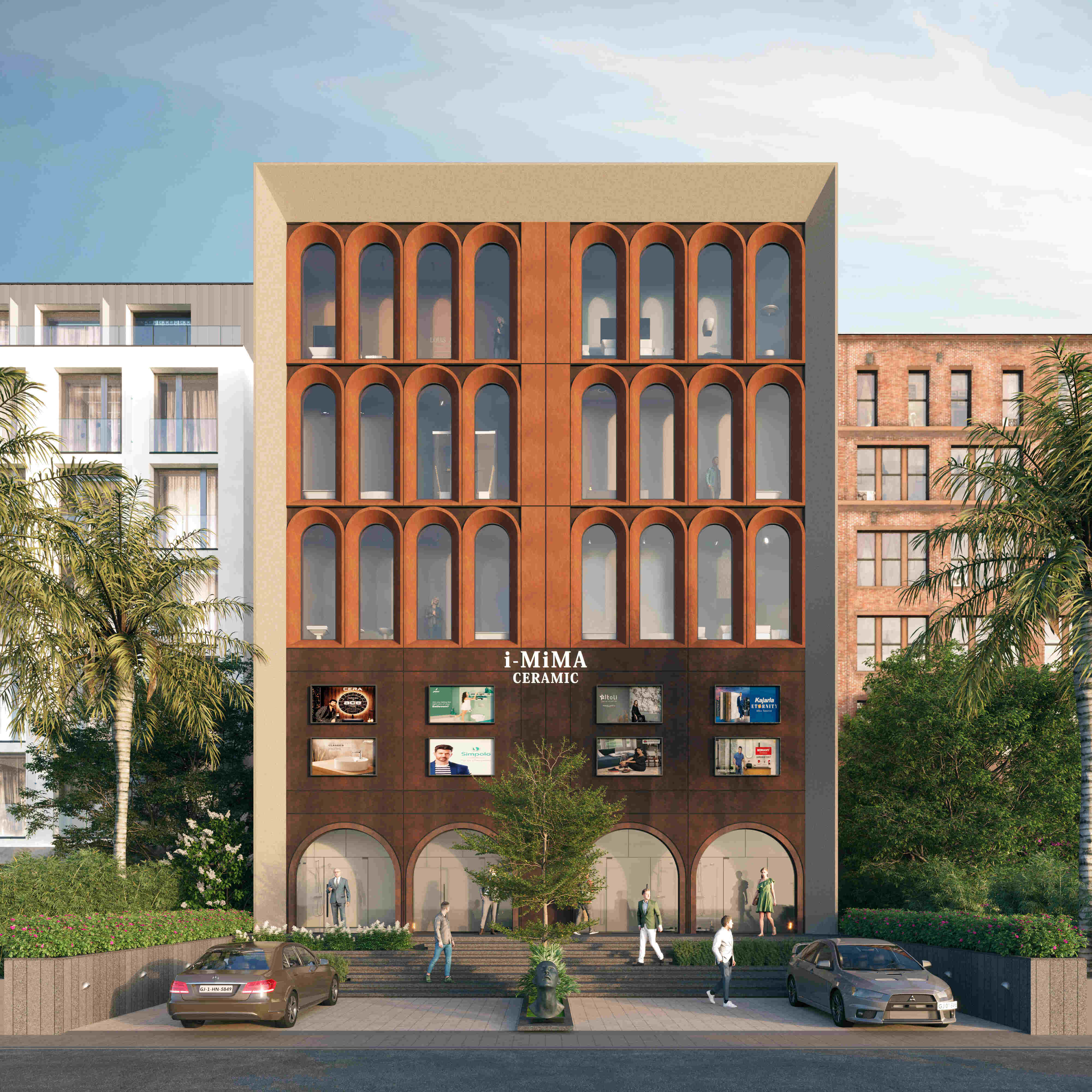 Commercial enginnering and architecture for Ceramic Showroom in Hyderabad | Front day view