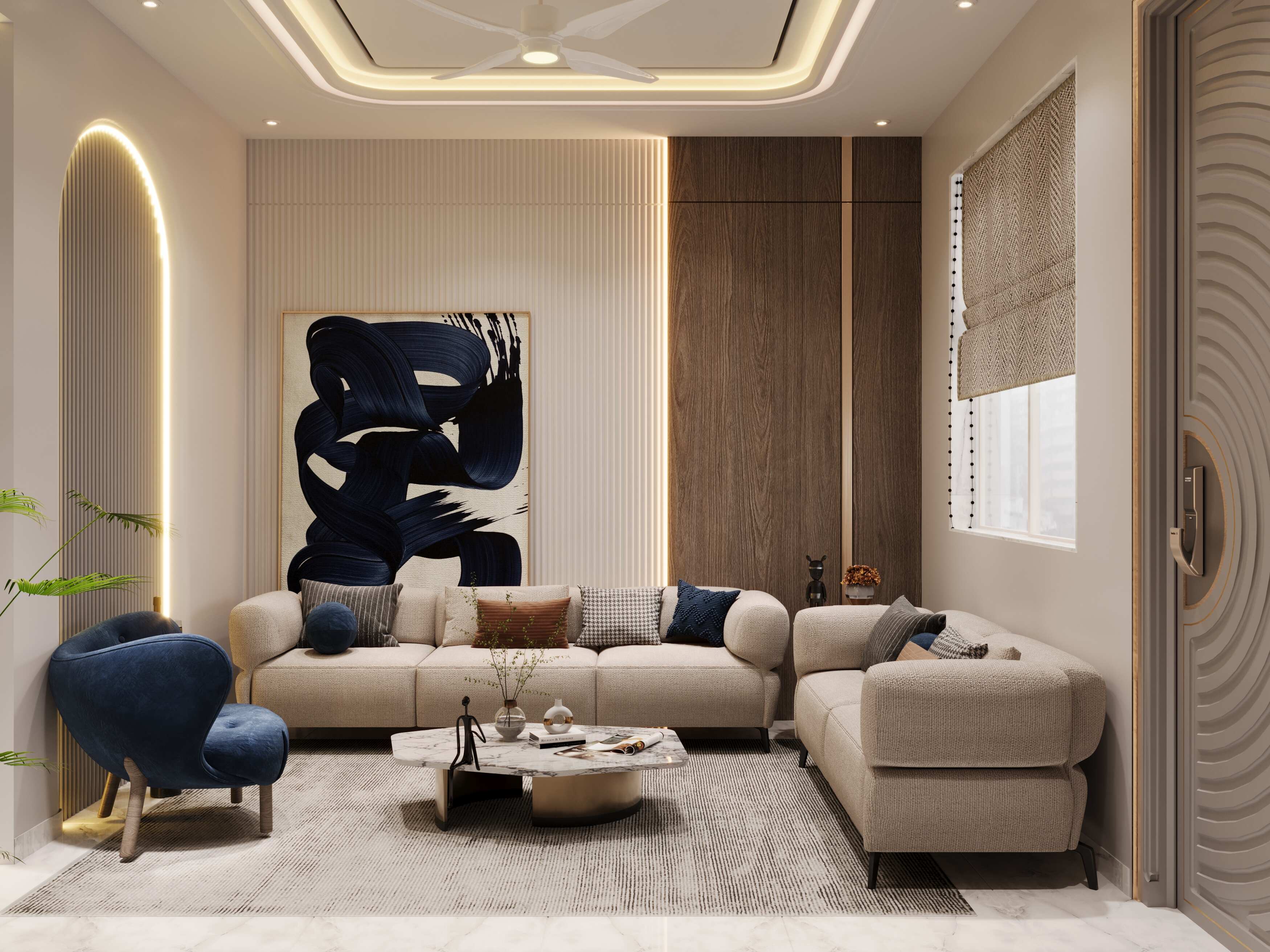 Luxurious beige living room interior designing by North Change